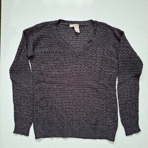 DKNY Charcoal Open Knit V-Neck Sweater